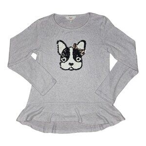 Bailey Lane Girl Knit Dress M 8/10 Hoodie Long Sleeve Sequins French Bulldog